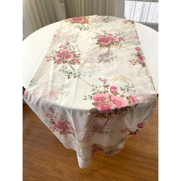 Vintage 60s curtain, pink, blue and tan flowers, leaves, single sheer panel - Picture 9 of 10